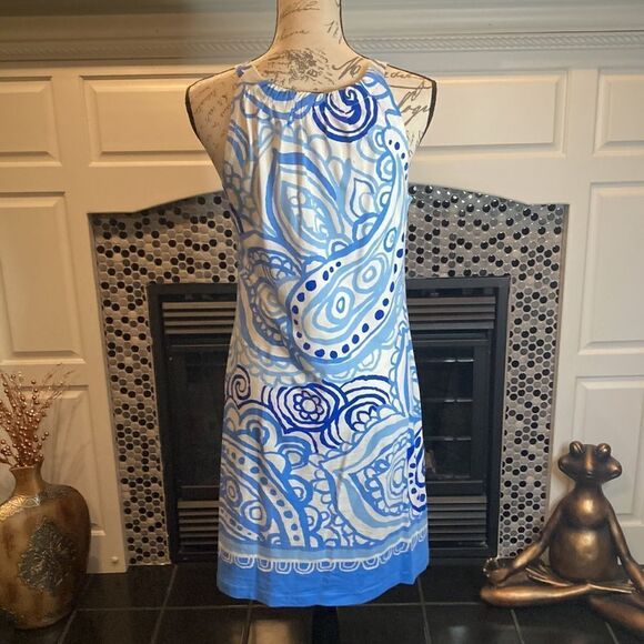 Barbara Gerwit sleeveless halter style shades of blue dress, size medium - Picture 4 of 7